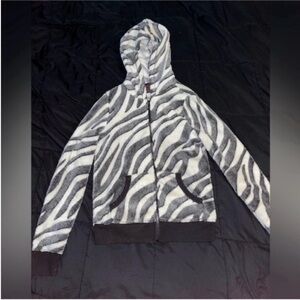 Kids Zebra Print Fleece Hoodie - Soft Zip-Up